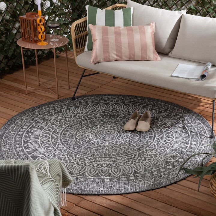 In- & Outdoor Teppich Rund - Summer Azteca Grau
