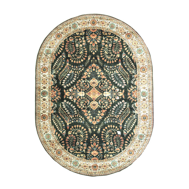 Vintage Gartenteppich Oval - Santo Flora Dunkelgrün - 1
