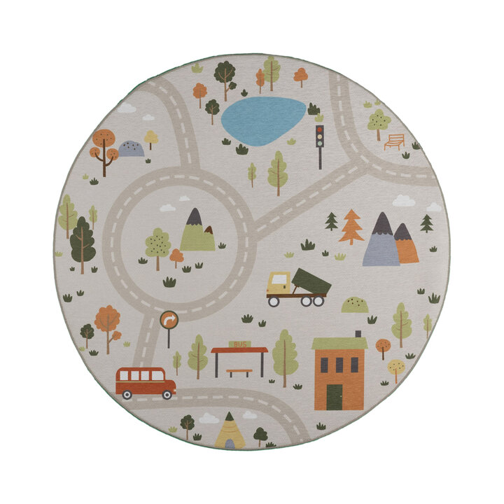 Auto Spielteppich Rund - Rocky Ride Grau - 1